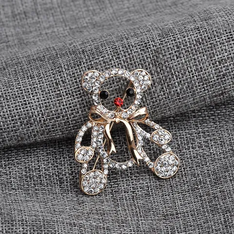 Mode Legierung Strass Bär Brosche Süße Cartoon Tier Revers Nadel Gold Glänzend Kristall Brosche Für Kleid Anzug Zubehör Herren Damen