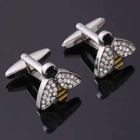 Western Style Alloy Rhinestone Bee Cufflinks Shiny Crystal Animal Shape Cuff Links Business Banquet Shirt Jewelry Accessories For Men Women