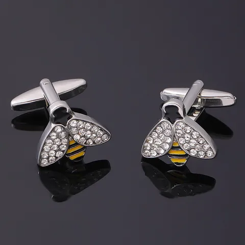 Western Style Alloy Rhinestone Bee Cufflinks Shiny Crystal Animal Shape Cuff Links Business Banquet Shirt Jewelry Accessories For Men Women