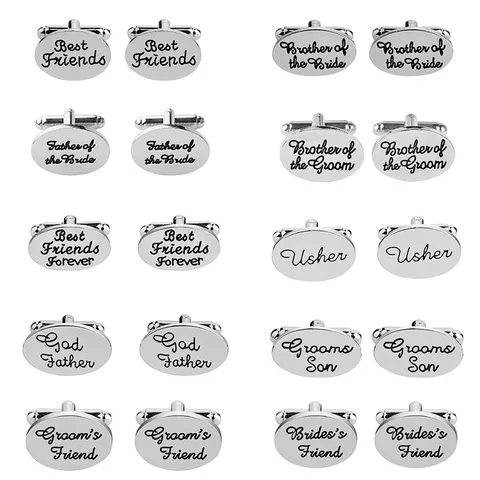 Boutons de Manchette Ovales en Alliage Vintage Avec Lettres Gravées Plaqué Argent Alphabet Anglais Boutons de Manchette Pour Hommes Costume Chemise Accessoires Mariage Fête Cadeau Bijoux