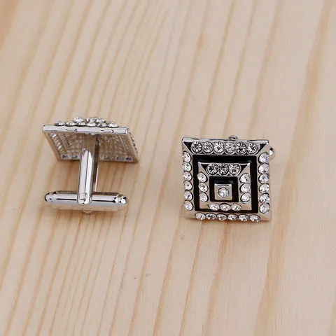 Carré Boutons de Manchette Style Occidental Alliage Strass Boutons Manchette Bloc de Couleur Géométrique Chemise Accessoires pour Banquet Navette Hommes Unisexe Bijoux