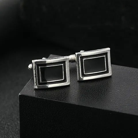 Minimalist Alloy Enamel Square Cufflinks For Men Silver Black Geometric Stripe French Shirt T-Bar Cuff Links Formal Business Jewelry