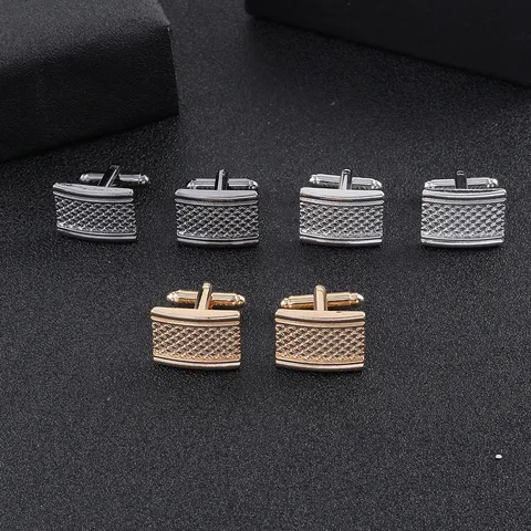 Men Business Alloy Cufflinks Engraved Mesh Stripe Square Pattern Electroplated Metal Cuff Links For Formal Shirt Wedding Party Jewelry