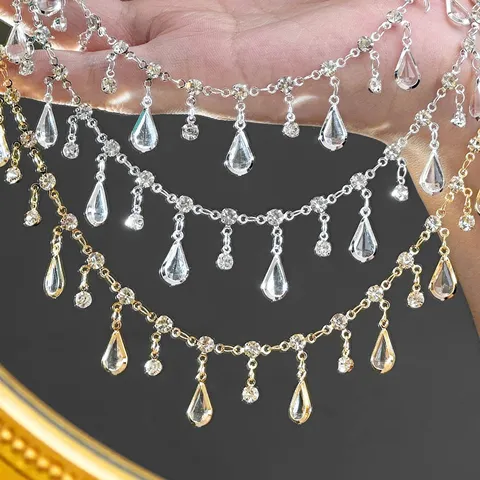 Chaine en metal avec cristal en forme de goutte de strass DIY concue pour les accessoires de vetements Lolita couronnes et bijoux