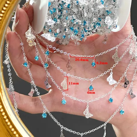 DIY Μεταλλική Αλυσίδα Μπλε Πεταλούδα Στρας Αλυσίδα Κατασκευή Κοσμημάτων Φούντα Αλυσίδα Για Βραχιόλι Κολιέ Διακόσμηση Τσάντας