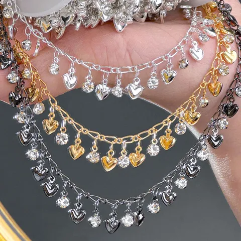 Catena in Metallo DIY Con Ciondolo a Cuore E Decorazione in Strass Catena di Rame per Creazione di Gioielli Accessori Artigianali