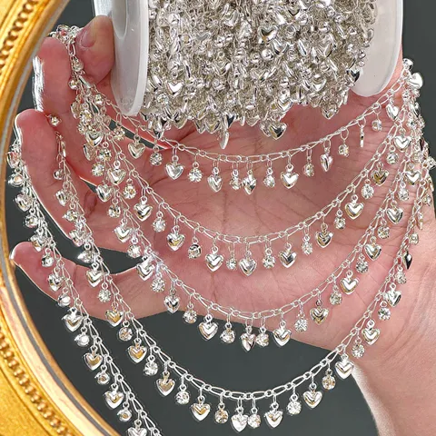 Catena in Metallo DIY Con Ciondolo a Cuore E Decorazione in Strass Catena di Rame per Creazione di Gioielli Accessori Artigianali