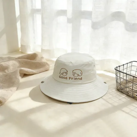 Sombrero de Pescador con Dibujos Animados Bordados para Niños Sombrero de Sol Ajustable Gorra de Pescador de Color Sólido para Viajes al Aire Libre Niños Niñas