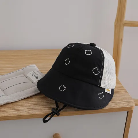 Kids Embroidered Bear Bucket Hat Breathable Mesh Thin Sun Protection Sunhat For Summer Outdoor Travel Kids Hat
