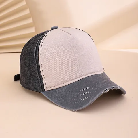 Washed Distressed Colorblock Baseball Cap Vintage Worn Out Hole Trucker Hat For Unisex Outdoor Sunshade Casual Sport Hat