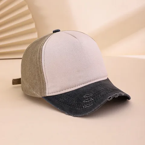 Washed Distressed Colorblock Baseball Cap Vintage Worn Out Hole Trucker Hat For Unisex Outdoor Sunshade Casual Sport Hat