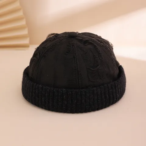 Retro Zerrissen Baumwolle Strick Randlos Beanie Yuppie Vermieter Hut Personalisierte Melonenmütze Für Herren Damen Herbst Winter Warm