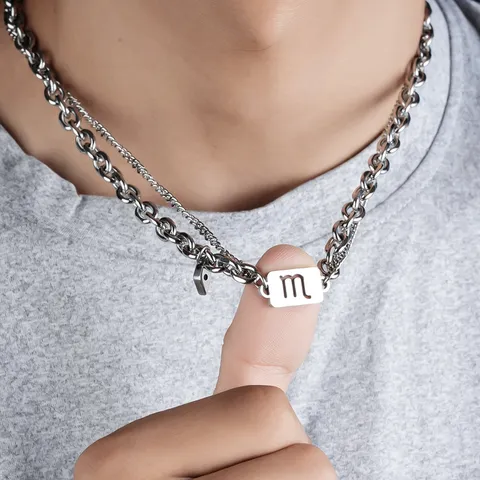 Original Design Titanium Steel Twelve Constellations Pendant Necklace Double Layer Chain Geometric Sign Tag Necklaces Unisex Jewelry Gift