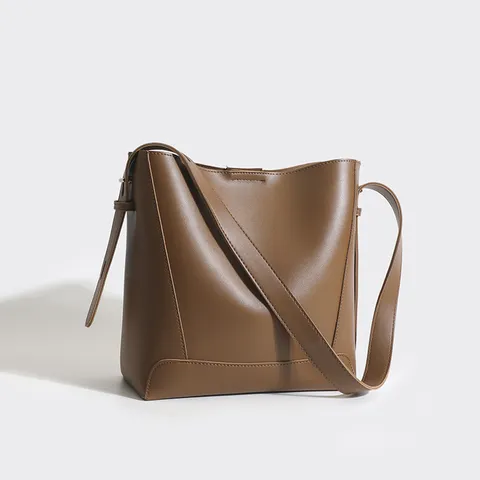 Women's Casual PU Leather Bucket Bag Large Capacity Minimalist Solid Color Shoulder Crossbody Bag Fashion Handbag