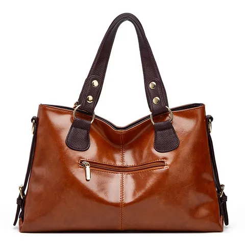 Women PU Leather Shoulder Bag Large Capacity Commuter Handbag Contrast Color Motorcycle Crossbody Bag