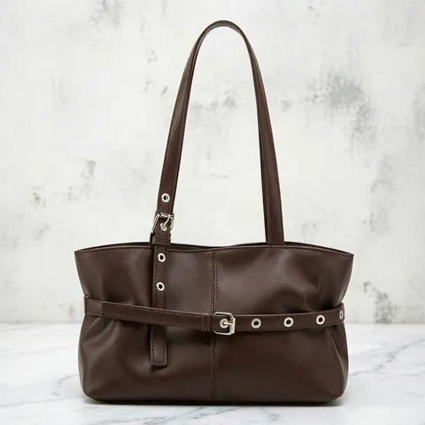 Large Capacity Tote Bag Women PU Leather Shoulder Bag Minimalist Retro Motorcycle Handbag Casual Commuter Underarm Bag