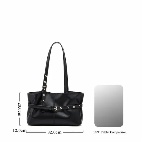 Large Capacity Tote Bag Women PU Leather Shoulder Bag Minimalist Retro Motorcycle Handbag Casual Commuter Underarm Bag