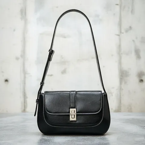 Vintage PU Leather Saddle Bag For Women Crossbody Shoulder Bag Retro Purse With Metal Lock And Contrast Stitching