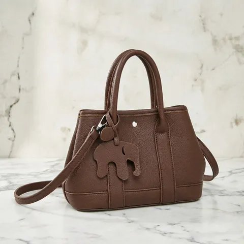 Women Fashion PU Leather Tote Bag Casual Handbag Chic Shoulder Crossbody Bag With Elephant Pendant Elegant Daily Purse