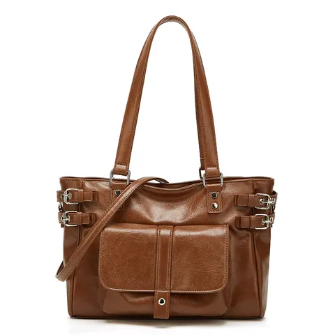 Large Capacity PU Leather Tote Bag For Women Urban Minimalist Commuter Shoulder Crossbody Bag Fashion Handbag