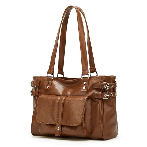 Large Capacity PU Leather Tote Bag For Women Urban Minimalist Commuter Shoulder Crossbody Bag Fashion Handbag