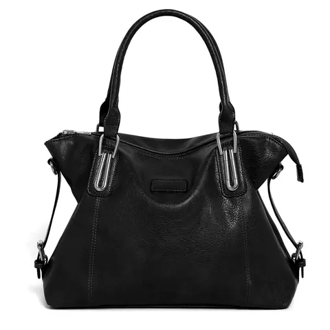 Women Vintage PU Leather Tote Bag Large Capacity Handbag Casual Commuter Shoulder Bag With Metal Hardware