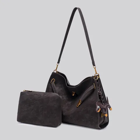 Vintage Suede Shoulder Bag For Women Retro Casual Top Handle Handbag With Metal Lock And Belt Decoration Daily Tote