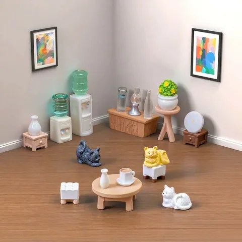 Meubles de Poupée Miniatures Figurines de Chat en Résine DIY Micro Paysage Ornement de Bureau Décoration Maison Simulée