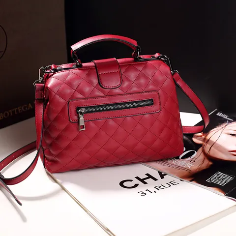 Boston Satchel Bag Quilted PU Leather Top Handle Shoulder Crossbody Handbag For Women Vintage Lock Fashion Purse