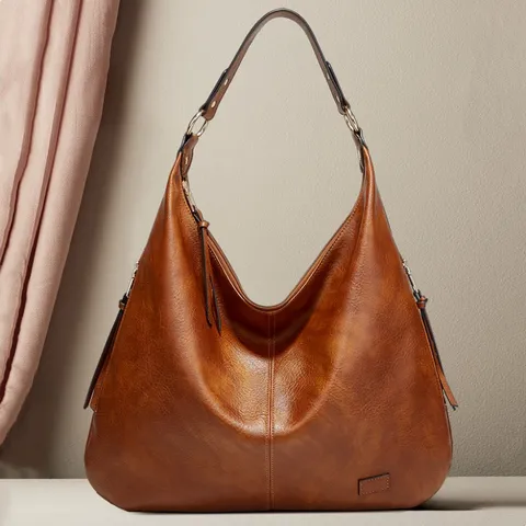 Women Retro PU Leather Large Capacity Shoulder Bag Casual Versatile Solid Color Underarm Hobo Handbag