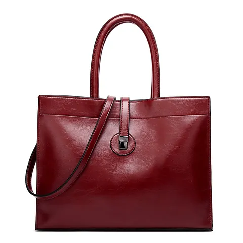 Women Retro PU Leather Tote Bag Large Capacity Commuter Handbag Shoulder Crossbody Bag With Metal Lock Closure