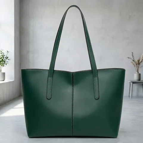 Women's Large Capacity PU Leather Tote Bag Casual Travel Commuter Handbag Solid Color Zipper Shoulder Bag
