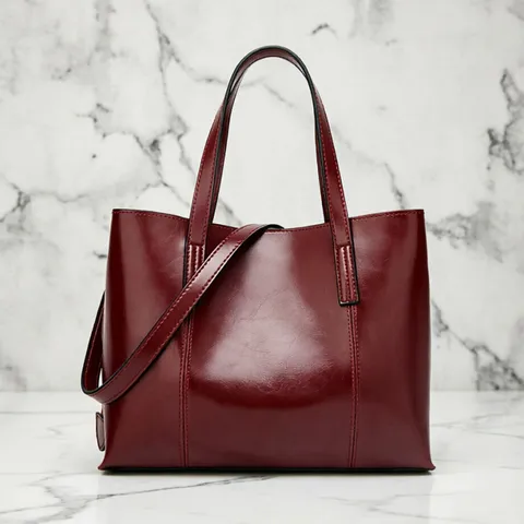 Women Retro Oil Wax Leather Tote Bag Large Capacity Casual Commuter Shoulder Crossbody Bag Handbag Top Handle Bag