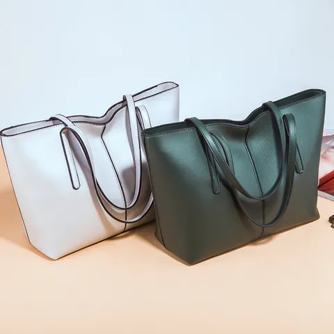 Women's Large Capacity PU Leather Tote Bag Casual Travel Commuter Handbag Solid Color Zipper Shoulder Bag