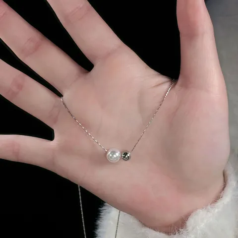 Elegante Collana Con Ciondolo a Perla Rotonda Artificiale In Lega Per Donna Semplice Dolce Catena Di Clavicola In Strass Gioielli Regalo
