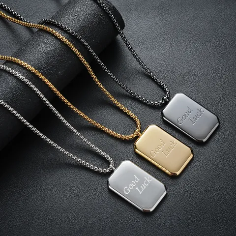 Titanstahl Rechteckig Buchstabe Anhänger Halskette Für Herren Damen Minimalistisch Good Luck Quadratische Boxkette Schmuck