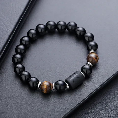 12 Zodiac Constellation Bracelet For Men Women Titanium Steel Natural Obsidian Tiger Eye Stone Beaded Bracelet Fashion Jewelry Gift