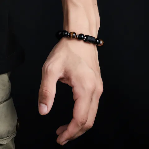 12 Zodiac Constellation Bracelet For Men Women Titanium Steel Natural Obsidian Tiger Eye Stone Beaded Bracelet Fashion Jewelry Gift