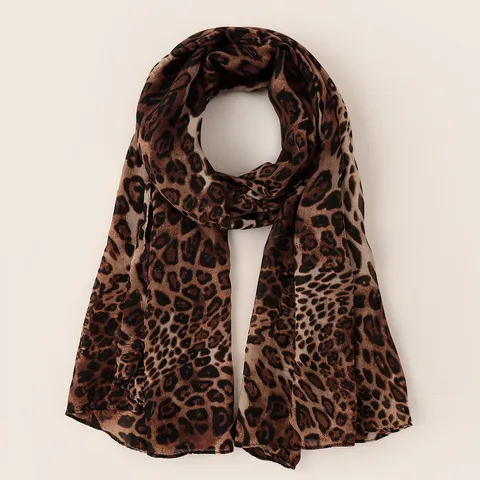 Pañuelo de Gasa Ligero Mujer Estampado de Leopardo Suave Bufanda Cuello Elegante Cebra Lunares Patrón Chal Accesorio Moda Retro
