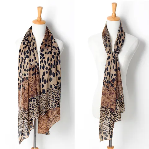 Pañuelo de Gasa Ligero Mujer Estampado de Leopardo Suave Bufanda Cuello Elegante Cebra Lunares Patrón Chal Accesorio Moda Retro