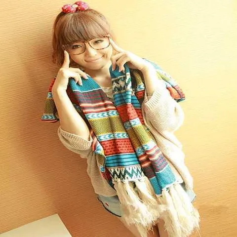 Boho Ethno Stil Langer Strickschal Schultertuch Für Damen Winter Verdicktes Geometrisches Muster Bedruckter Schal Mit Quasten Weiche Warme Schals