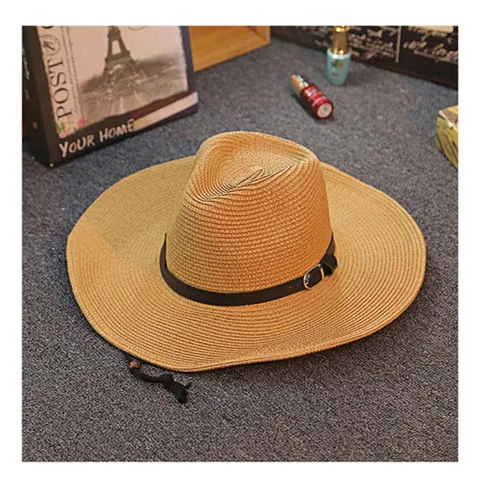Chapeau de Paille Homme à Large Bord Pliable Été Plage Soleil Chapeau Cowboy Fedora Chapeau Polyester Tissé Casual Extérieur Voyage