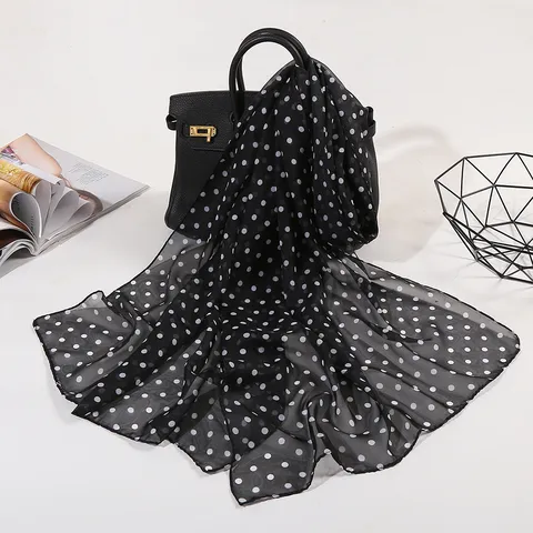 Women's Polka Dot Scarf Lightweight Imitation Silk Neck Scarf Fashion Geometric Printed Neckwear Daily Accessories