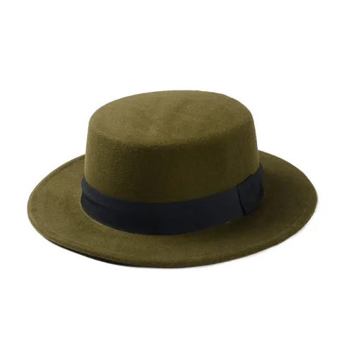 Chapeau Feutre Classique Couleur Unie en Polyester Style Vintage Britannique Ruban Bord Plat Chapeau Melon Jazz pour Hommes Femmes Hiver Automne Extérieur Chaud