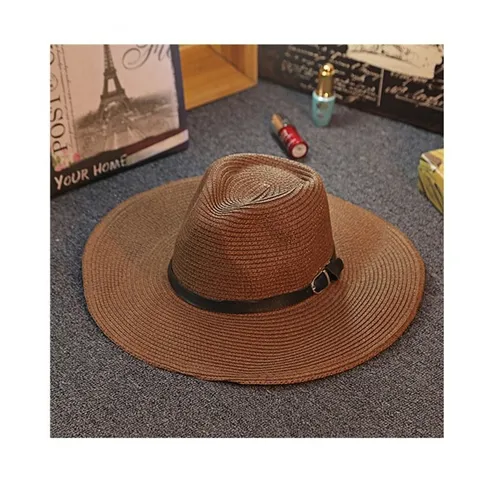 Chapeau de Paille Homme à Large Bord Pliable Été Plage Soleil Chapeau Cowboy Fedora Chapeau Polyester Tissé Casual Extérieur Voyage