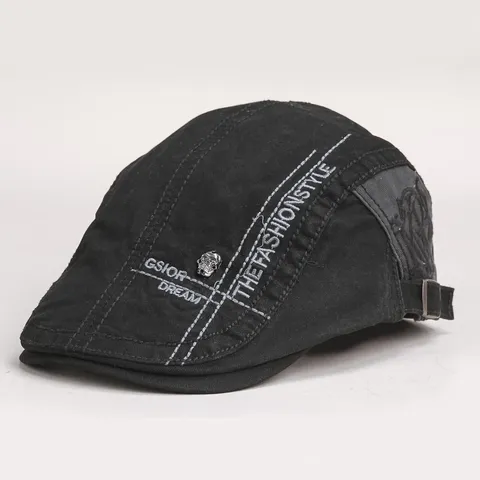 Heren Katoen Baret Platte Pet Casual Vintage Newsboy Hoed Met Borduurwerk Letters En Metalen Schedel Decor