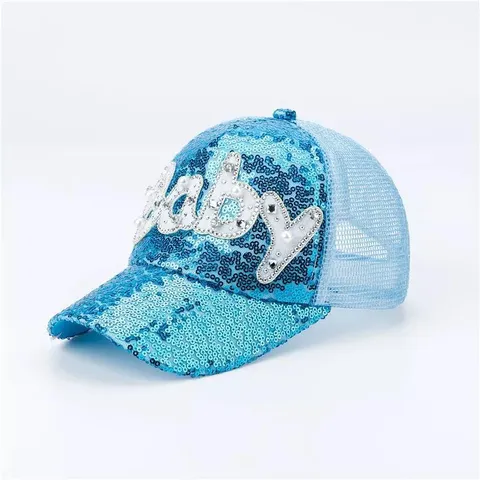 Women Men Sequin Mesh Baseball Cap Baby Letter Rhinestone Artificial Pearl Breathable Sun Protection Trucker Hat Casual Curved Brim Hat