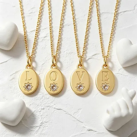 Mode Kupfer Vergoldet Oval Buchstabe Anhänger Halskette Sonne Strass DIY Initialen Schmuck Für Paare Damen Herren