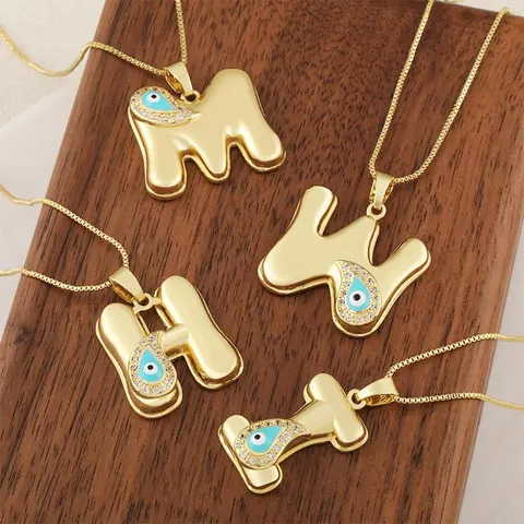 Collana Con Ciondolo Alfabeto a Bolle Placcato Oro Con Ciondoli Lettera Iniziale in Rame Con Strass Malocchio Per Creazione Gioielli Fai-da-te