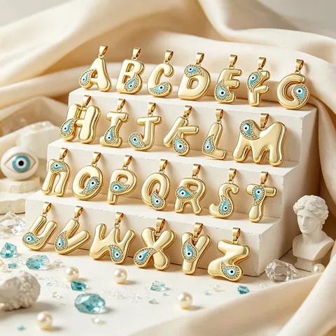 Collana Con Ciondolo Alfabeto a Bolle Placcato Oro Con Ciondoli Lettera Iniziale in Rame Con Strass Malocchio Per Creazione Gioielli Fai-da-te